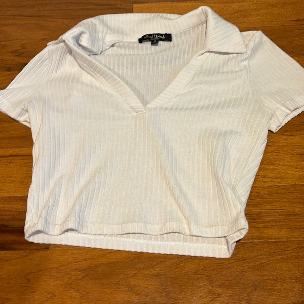 Collared Crop V-Neck Ribbed